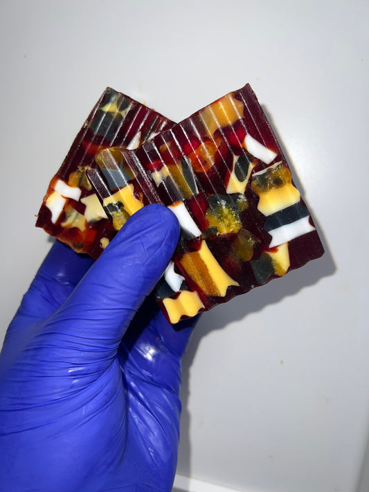 turmeric lemon and charcoal detox face and body soap. tortoise designed soap, terrazzo soap